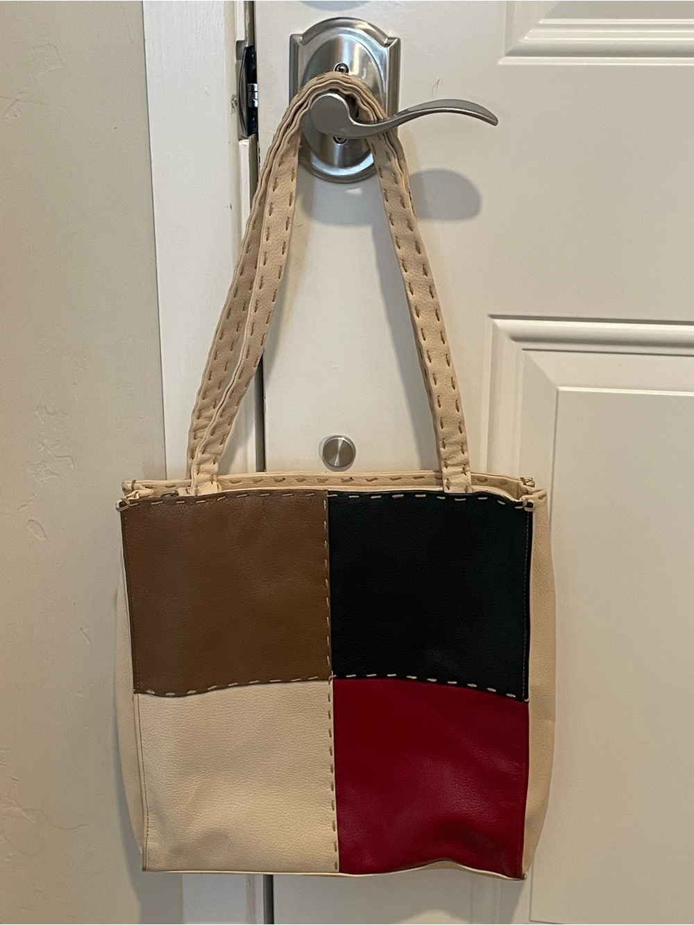 The Sak Patchwork Tote in Beige, Brown, Black & Red
